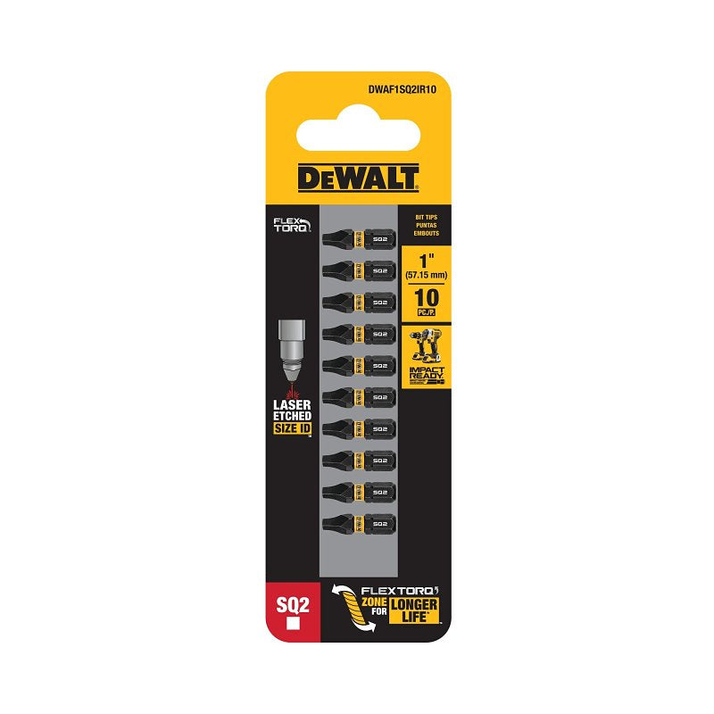 DEWALT FLEXTORQ DWAF1SQ2IR10 Impact Screwdriver Bit, #2 Drive, Square Drive, 1/4 in Shank, Hex Shank, 1 in L, Steel