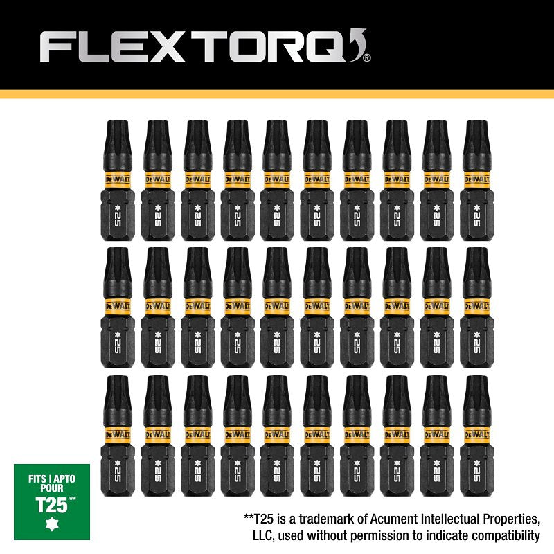 DEWALT FLEXTORQ DWAF1TX25IR30 Impact Screwdriver Bit, T25 Drive, Torx Drive, 1/4 in Shank, Hex Shank, 1 in L, Steel