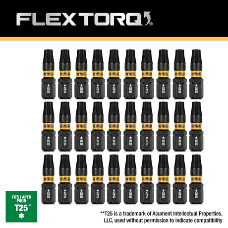 DEWALT FLEXTORQ DWAF1TX25IR30 Impact Screwdriver Bit, T25 Drive, Torx Drive, 1/4 in Shank, Hex Shank, 1 in L, Steel
