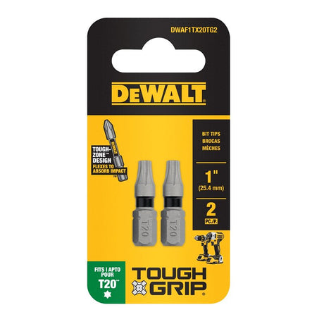 DEWALT TOUGHGRIP DWAF1TX20TG2 Screwdriver Bit, T20 Drive, Torx Drive, 1/4 in Shank, Hex Shank, 1 in L, Steel