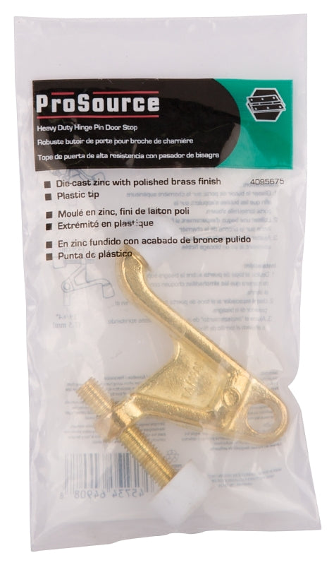 ProSource H20-B030-PS Heavy-Duty Hinge Pin Door Stop, 2-3/4 in Projection, Die-Cast Zinc & Plastic, Polished Brass