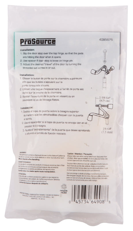 ProSource H20-B030-PS Heavy-Duty Hinge Pin Door Stop, 2-3/4 in Projection, Die-Cast Zinc & Plastic, Polished Brass