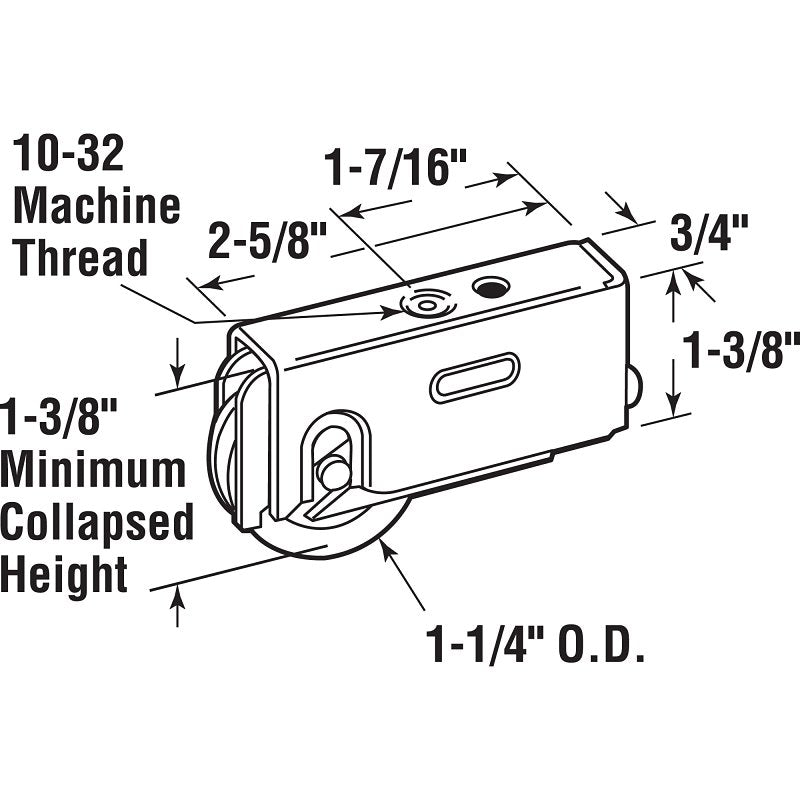Prime-Line D 1723 Roller Assembly, 1-1/4 in Dia Roller, 5/16 in W Roller, Steel, 1-Roller, Plain Back Mounting