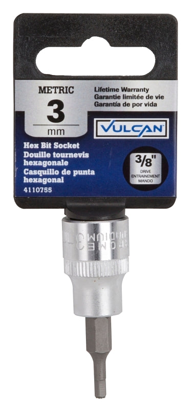 Vulcan 3506005020 Hex Bit Socket, 3 mm Tip, 3/8 in Drive, Chrome, 1-7/8 in OAL