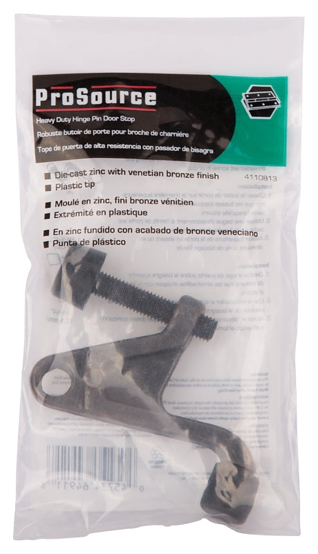 ProSource H20-B039-PS Heavy-Duty Hinge Pin Door Stop, 2-3/4 in Projection, Die-Cast Zinc & Plastic, Venetian Bronze