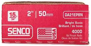 Senco DA21EPBN Series Finish Nail, Glue Collation, 2 in L, 15 ga, Steel, Bright Basic, Brad Head, Smooth Shank