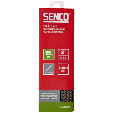 Senco DA21EGBR Finish Strip Nail, 2 in L, 15 ga, Stainless Steel, Sencote, Brad Head