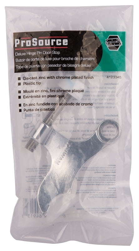 ProSource H20-B042-PS Deluxe Hinge Pin Door Stop, 2-5/8 in Projection, Die-Cast Zinc & Plastic, Chrome