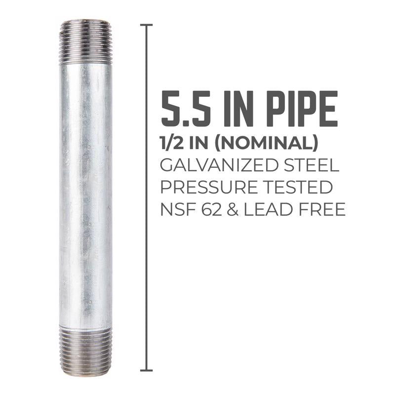 STZ Industries 1/2 in. MIP each X 1/2 in. D MIP Galvanized Steel 5-1/2 in. L Nipple, Pack of 5
