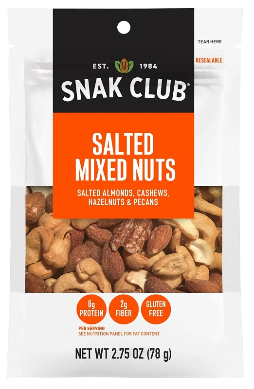 Snak Club CSU29174 Mixed Nuts, Salted Flavor, 2.75 oz, Pack of 6