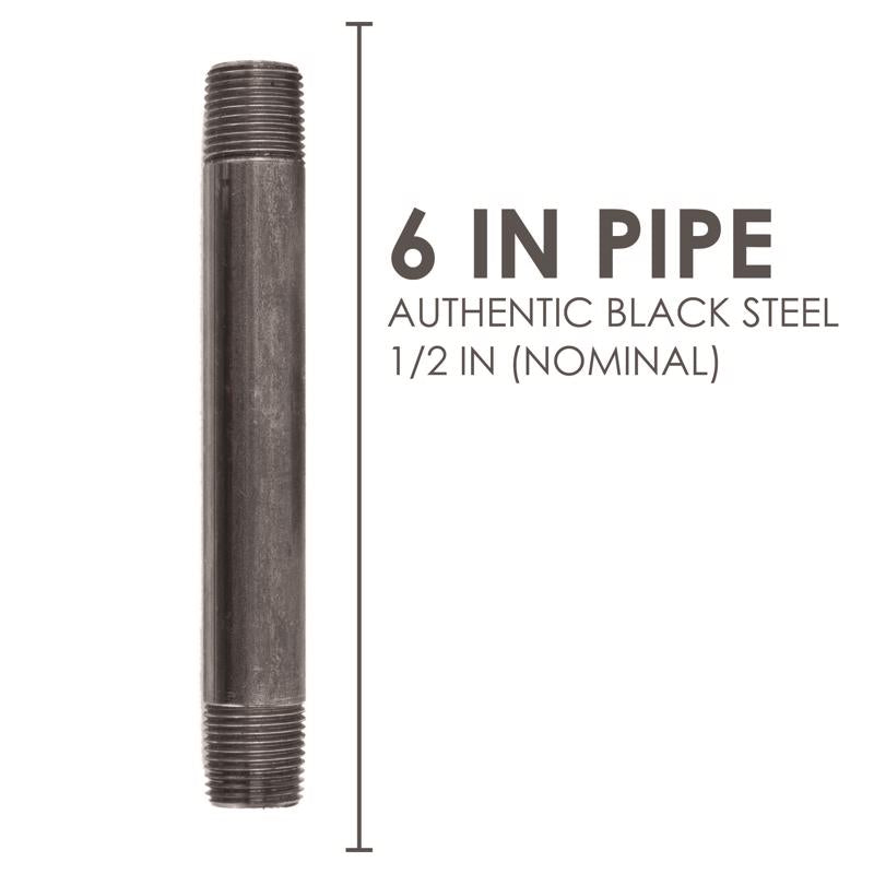 STZ Industries 1/2 in. MIP each X 1/2 in. D MIP Black Steel 6 in. L Nipple, Pack of 5