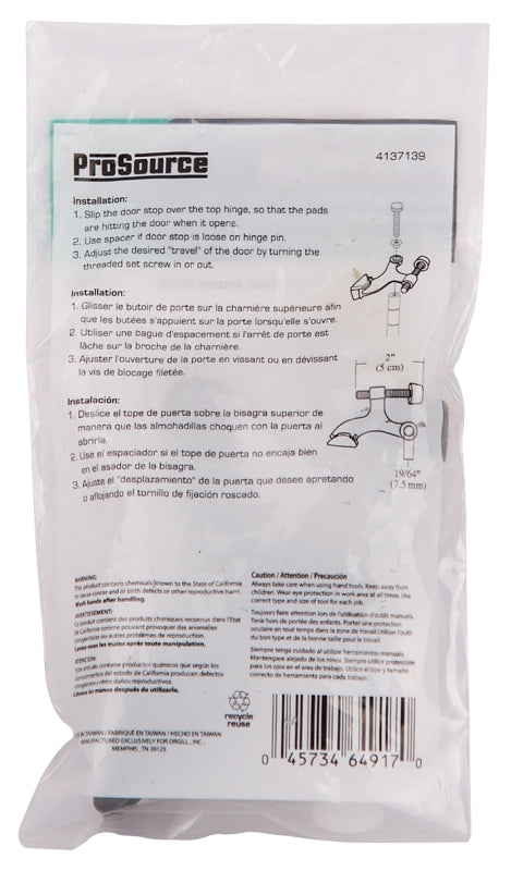 ProSource H20-B049-PS Deluxe Hinge Pin Door Stop, 2-5/8 in Projection, Die-Cast Zinc & Plastic, Venetian Bronze