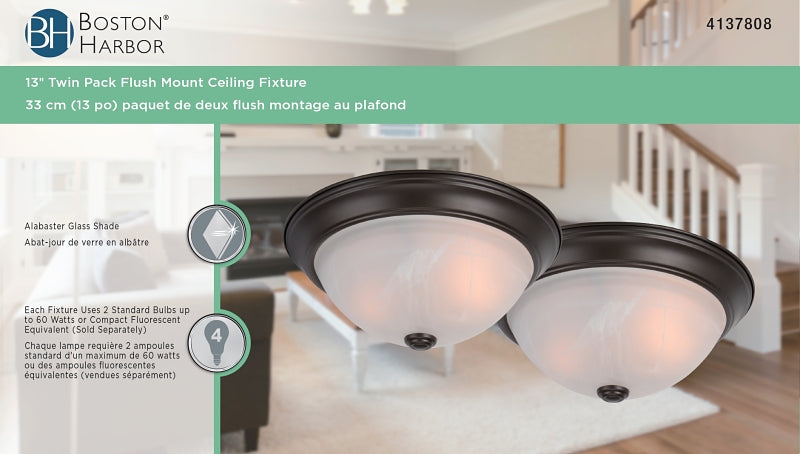 Boston Harbor F51WH02-1006-ORB Flush-Mount Ceiling Fixture, 120 V, 60 W, CFL Lamp, Bronze Fixture, Pack of 2