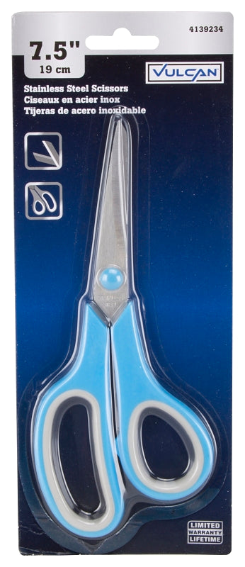 Vulcan JL-SR-07 Scissors, 7-1/2 in OAL, 2-1/4 in L Cut, Stainless Steel Blade, Blue/Gray Handle