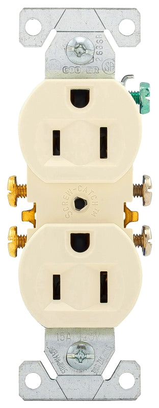 Eaton Wiring Devices 270LA Duplex Receptacle, PVC, Light Almond, 2-Pole, 15 A, 125 V, Push-in, Side Wiring, 3-Wire