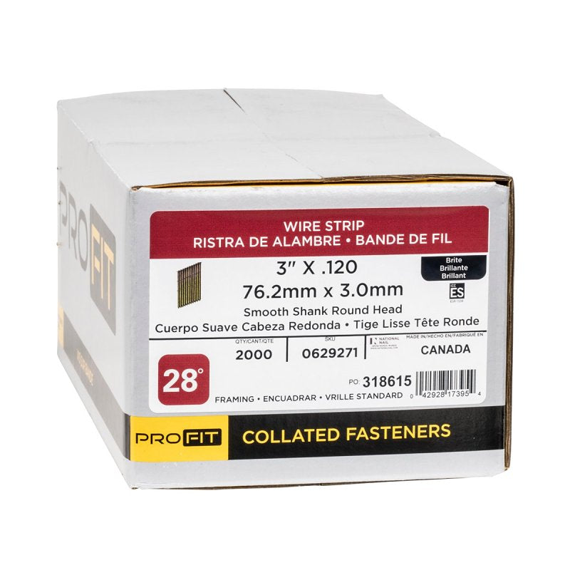 ProFIT 629271 Framing Nail, 3 in L, 11 ga, Stainless Steel, Brite, Offset Round Head, Smooth Shank