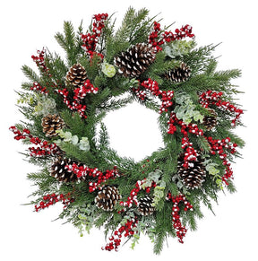 Puleo Asia Limited 312-4461-W24 Classic Snowy Wreath, 88 Tips, 24 in, Pack of 6