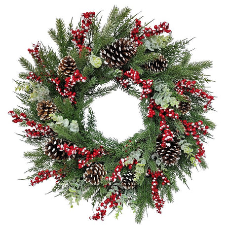 Puleo Asia Limited 312-4461-W24 Classic Snowy Wreath, 88 Tips, 24 in, Pack of 6