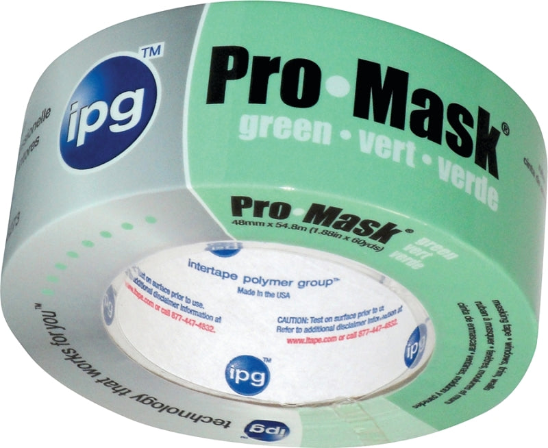 IPG 5805-2 Masking Tape, 60 yd L, 1.87 in W, 5.9 mil Thick, Crepe Paper/Synthetic Rubber Backing, Light Green
