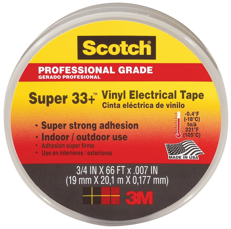 Scotch 06132 Electrical Tape, 66 ft L, 3/4 in W, PVC Backing, Black, 220 deg F