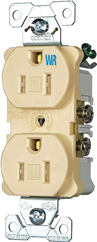Eaton Wiring Devices TWRBR15V Duplex Receptacle, Nylon, Ivory, 2-Pole, 15 A, 125 V, Back, Side Wiring, NEMA: 5-15R