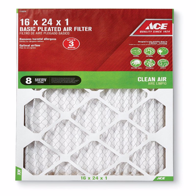 Ace 16 in. W X 24 in. H X 1 in. D Synthetic 8 MERV Pleated Air Filter 1 pk, Pack of 12