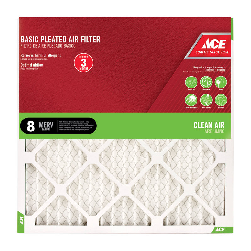 Ace 18 in. W X 25 in. H X 1 in. D Synthetic 8 MERV Pleated Air Filter 1 pk, Pack of 12