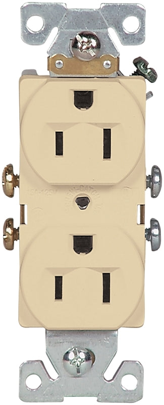 Eaton Wiring Devices 827V-BOX Duplex Receptacle, Nylon, Ivory, 2-Pole, 15 A, 125 V, Side Wiring, NEMA: 5-15R