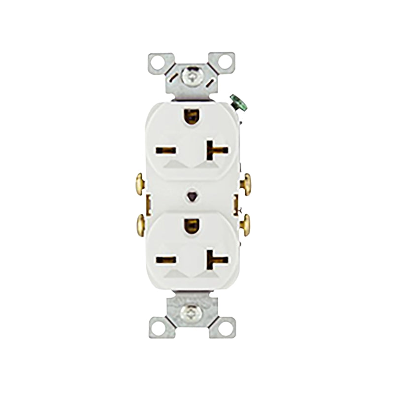 Eaton 815W-BOX Straight Blade Duplex Receptacle, 2-Pole, 20 A, 250 VAC, Side Wiring, NEMA: 6-20R, White
