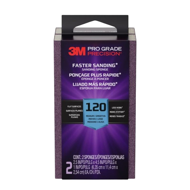 Pro Grade Precision FSB120-PGP-2T Faster Sanding Block Sponge, 2-1/2 in L, 4-1/2 in W, 120 Grit, Fine