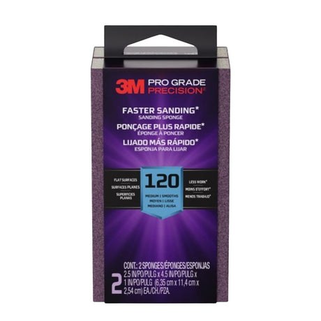 Pro Grade Precision FSB120-PGP-2T Faster Sanding Block Sponge, 2-1/2 in L, 4-1/2 in W, 120 Grit, Fine