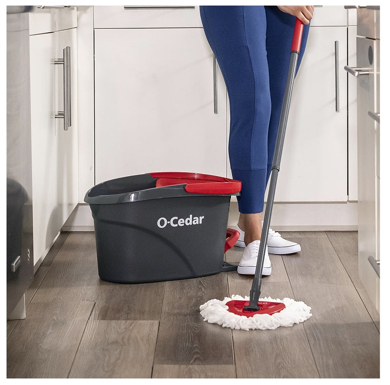 O-Cedar EasyWring 148473 Spin Mop and Bucket System, Microfiber Mop Head, Red Mop Head, Metal Handle