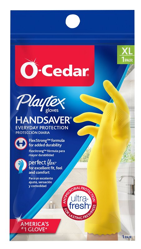Playtex HandSaver Series 163670 Reusable Gloves, XL, Latex/Neoprene/Nitrile, Yellow, Pack of 6