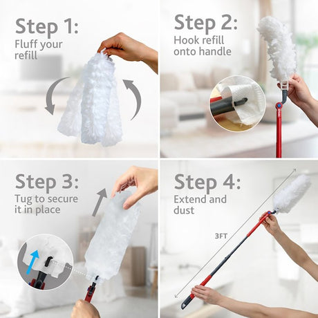 O-Cedar Flex & Catch 172148 Dusting Kit, Polyester Head, Plastic Handle, 3 ft L Handle