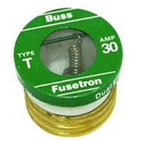 Bussmann T Series T-30 Plug Fuse, 30 A, 125 V, 10 kA Interrupt, Plastic Body, T, Heavy-Duty, Time Delay Fuse