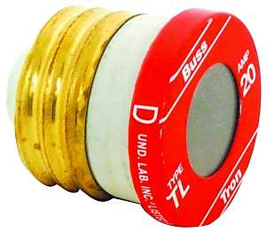 Bussmann TL-20 Plug Fuse, 20 A, 125 V, 10 kA Interrupt, Plastic Body, Time Delay Fuse, Low Voltage