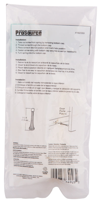 ProSource H62-B040-PS Heavy-Duty Door Stop, 5/16 in Dia Base, 3-1/8 in Projection, Plastic & Steel, Polished Brass