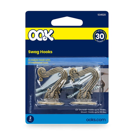 OOK 50342 Swag Hook, Antique Brass, 2/PK