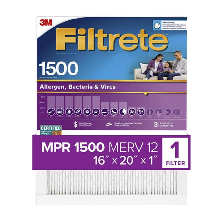 Filtrete 16 in. W X 20 in. H X 1 in. 1500 MPR Pleated Allergen Air Filter 1 pk, Pack of 4