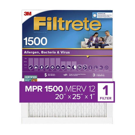 Filtrete 20 in. W X 25 in. H X 1 in. 1500 MPR Pleated Allergen Air Filter 1 pk, Pack of 4