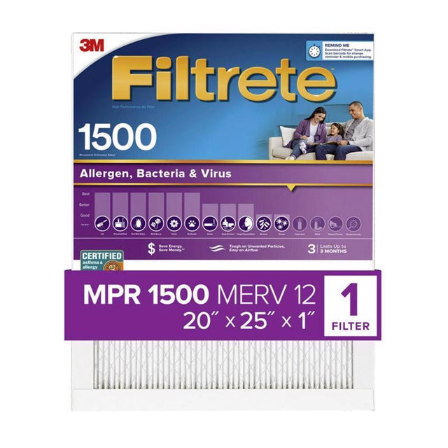 Filtrete 20 in. W X 25 in. H X 1 in. 1500 MPR Pleated Allergen Air Filter 1 pk, Pack of 4