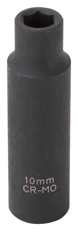 Vulcan MT6580208 Deep Impact Socket, 10 mm Socket, 1/2 in Drive, Deep Drive, 6-Point, Chrome Molybdenum Steel