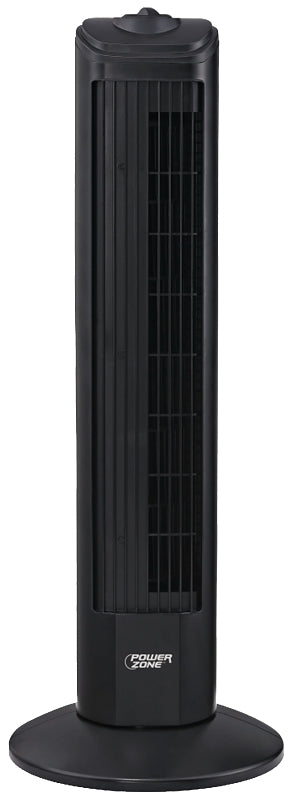 PowerZone TF-28B Oscillating Fan Tower, 120 V, 0.45 A, 90 deg Sweep, 28 in Dia Blade, Plastic Blade, Black