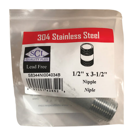 Smith-Cooper 1/2 in. MPT Stainless Steel 3-1/2 in. L Nipple