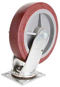 ProSource JC-P08 Swivel Caster, 8 in Dia Wheel, 2 in W Wheel, PU Wheel, Gray, 750 lb, Steel Housing Material