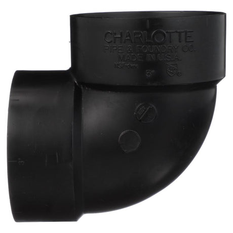Charlotte Pipe 3 in. Hub X 3 in. D Hub ABS Elbow