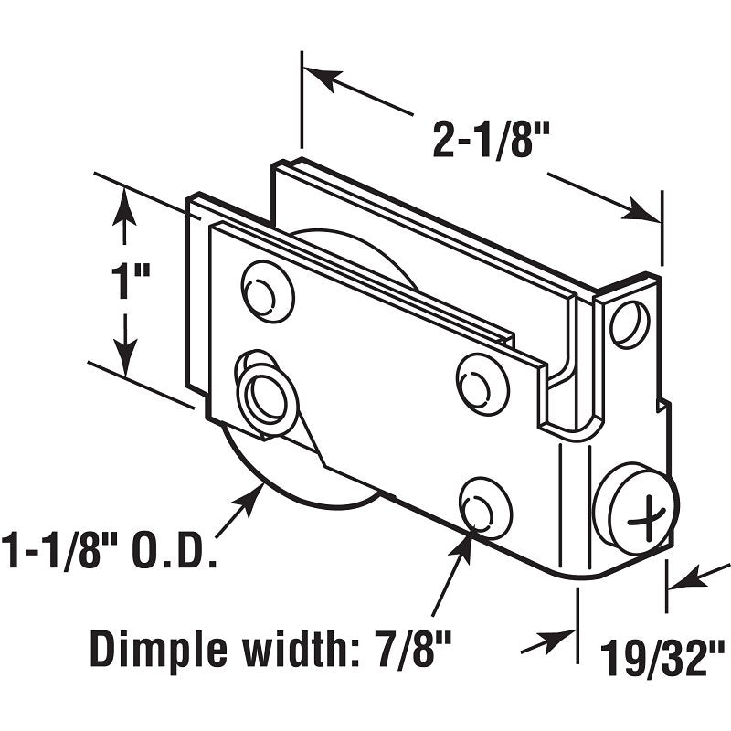 Prime-Line D 1540 Roller Assembly, 1-1/8 in Dia Roller, 5/16 in W Roller, Steel, 1-Roller, F-Tab Mounting