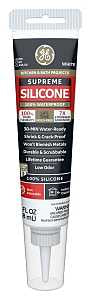 GE Supreme Silicone 2823400 Kitchen & Bath Sealant, White, 24 hr Curing, 2.8 fl-oz Squeeze Tube