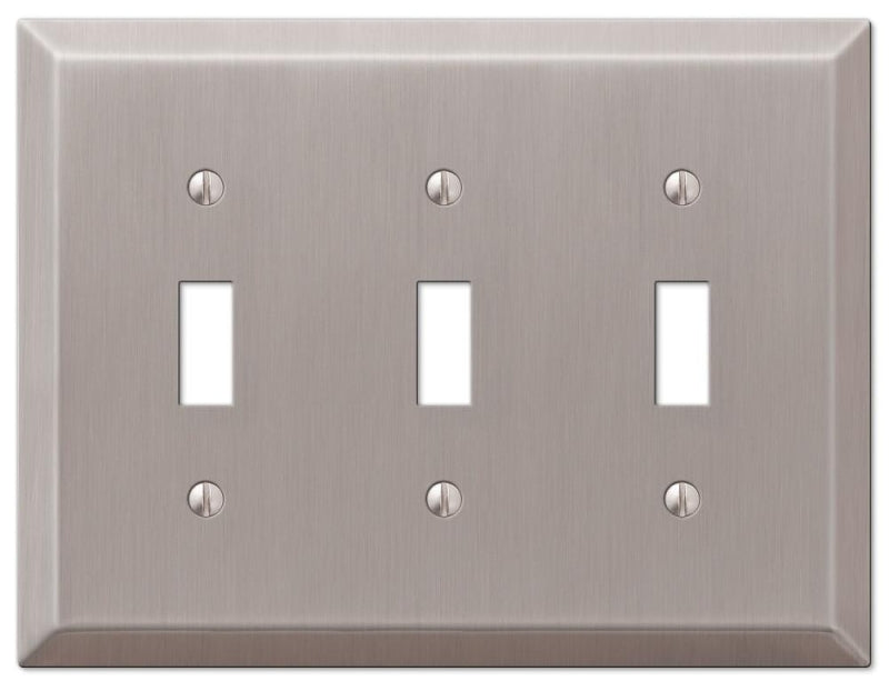 Amerelle Century 163TTTBN Wallplate, 4-15/16 in L, 6-1/2 in W, 3 -Gang, Steel, Brushed Nickel, Pack of 3