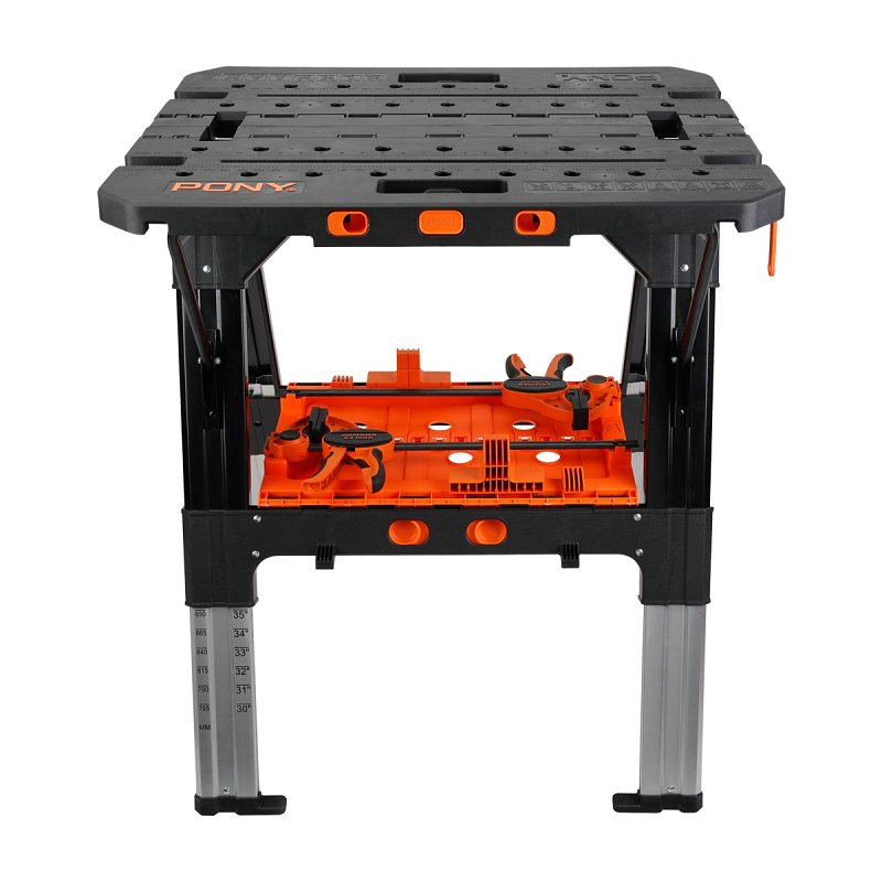 Pony 60P Worktable, 31 in OAW, 35 in OAH, 500, 1000 lb, Plastic Surface, Aluminum Frame, Black/Orange